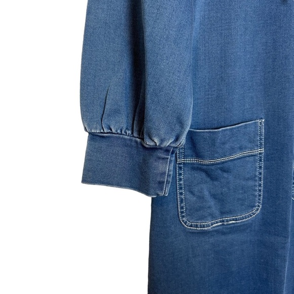 Madewell Denim Tunic Dress Sporty Pull Tie Mock Neck & Two Large Front Pockets - Picture 6 of 13